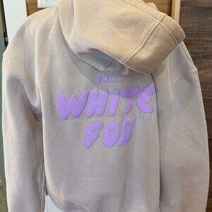White Fox Boutique Cream Hoodie with Purple Logo